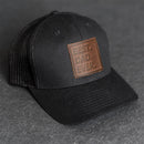 Leather Patch Trucker Style Hat - Best Dad Ever Stamp