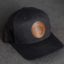 Leather Patch Trucker Style Hat - Circle Patch - Fish Stamp