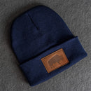 Beanie with Leather Patch Attached - Bison Stamp