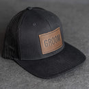 Leather Patch Trucker Style Hats - Bride and Groom (block)