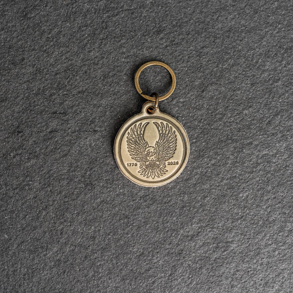 America's 250th Anniversary Leather Circle Keychain - Eagle Design