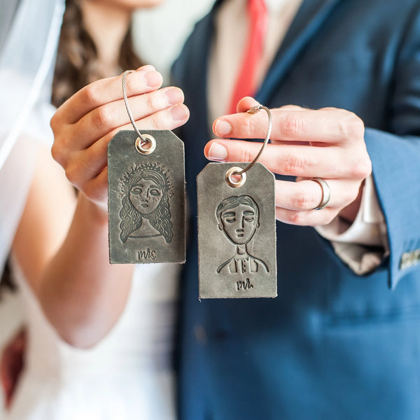 Weddings - Set of Mr. and Mrs. Design Stamped Leather Luggage Tags