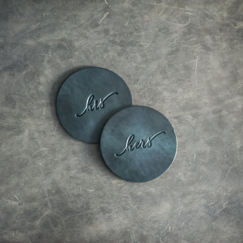 His and Hers Leather Coasters - Set of 2