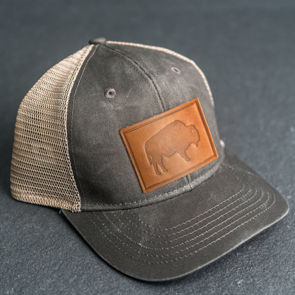 Leather Patch Ponytail Style Hat - Bison Stamp