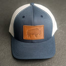 Leather Patch Trucker Style Hat - Bison Stamp
