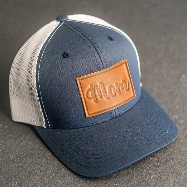 Leather Patch Trucker Style Hat - Mom Stamp