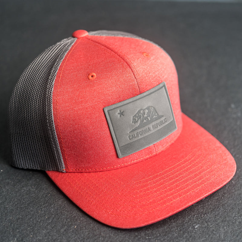 Leather Patch Performance Style Trucker Hat - California Flag Stamp