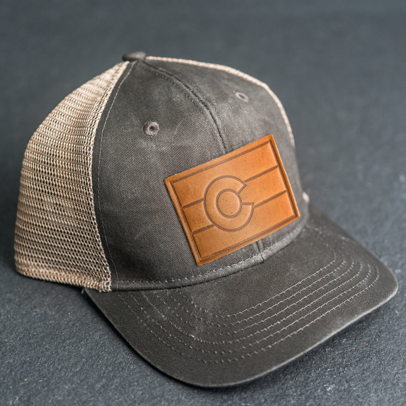 Leather Patch Ponytail Style Hat - Colorado Flag Stamp