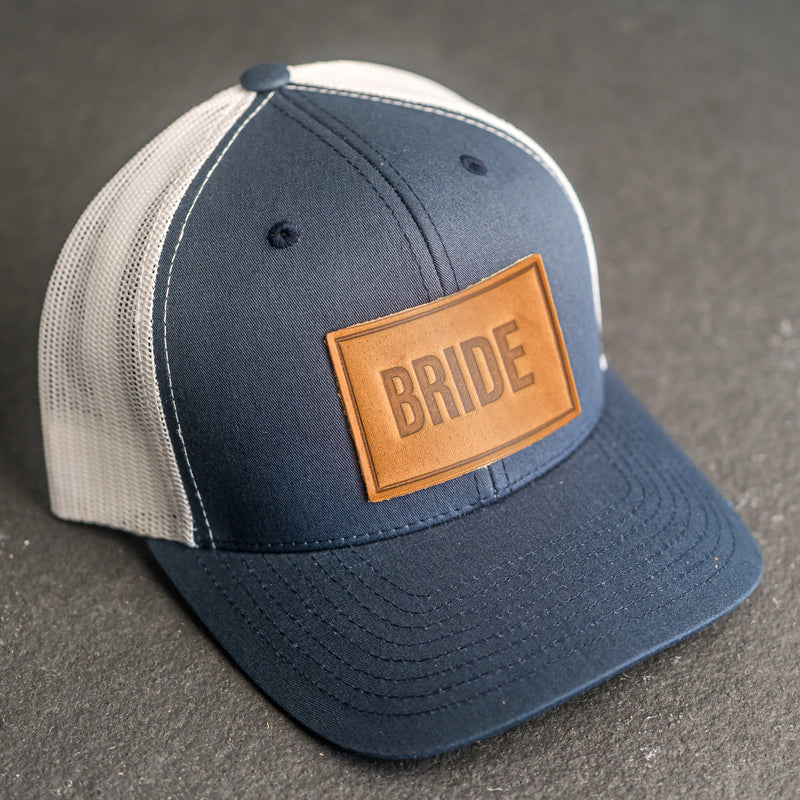 Leather Patch Trucker Style Hats - Bride and Groom (block)