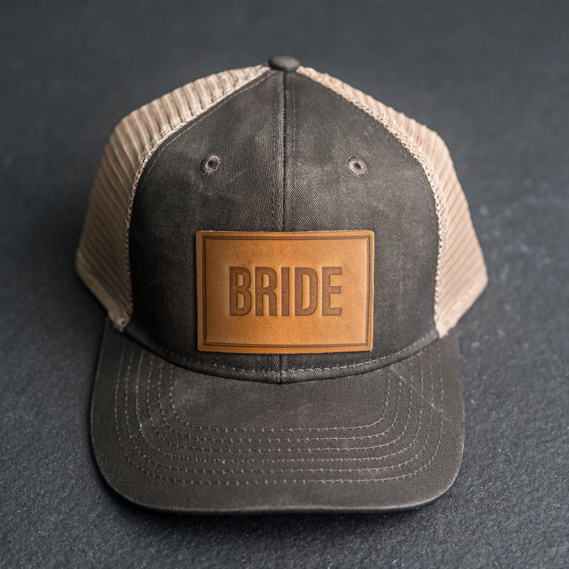 Leather Patch Ponytail Style Hat - Bride Stamp (block)