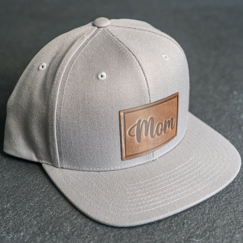 LIMITED EDITION - FLAT BILL Style Hat with Leather Patch - Silver Hat - 30+ Stamp Design Options