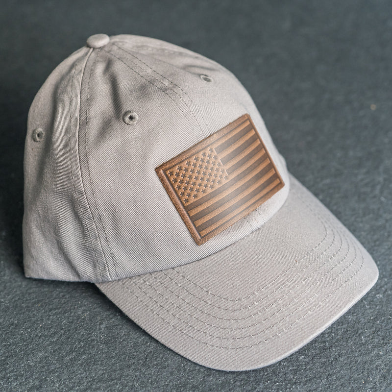 Leather Patch Unstructured Style Hat - American Flag Stamp