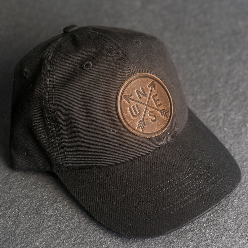 Leather Patch Unstructured Style Hat - Compass Rose Stamp