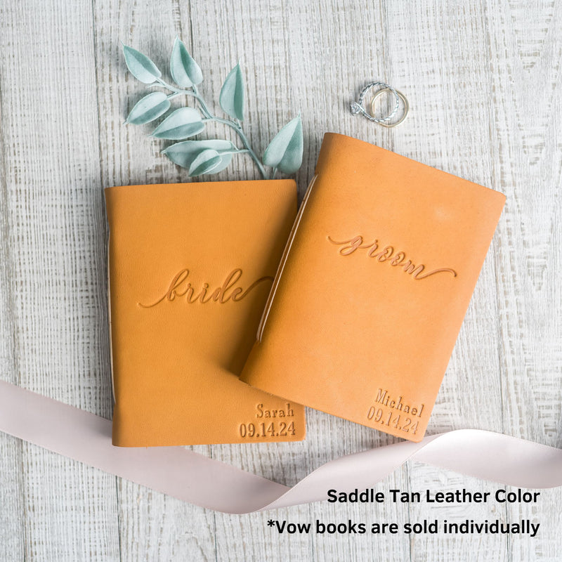 Bride or Groom Personalized Leather Wedding Vow Books with Name and/or Date