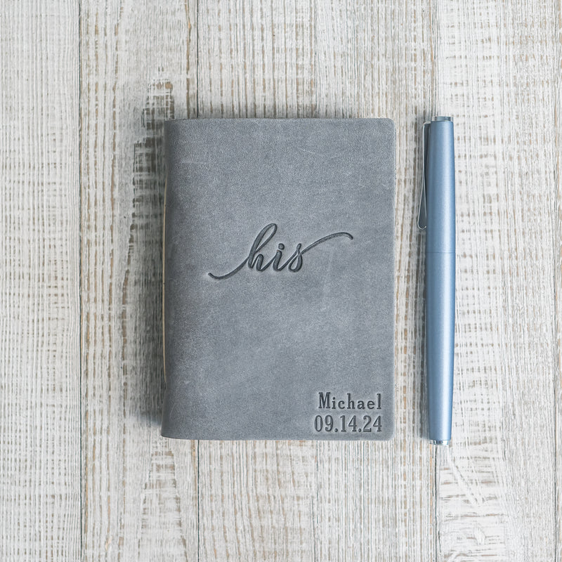 His and Hers Personalized Leather Vow Book with Name and/or Date Pocket Notebook