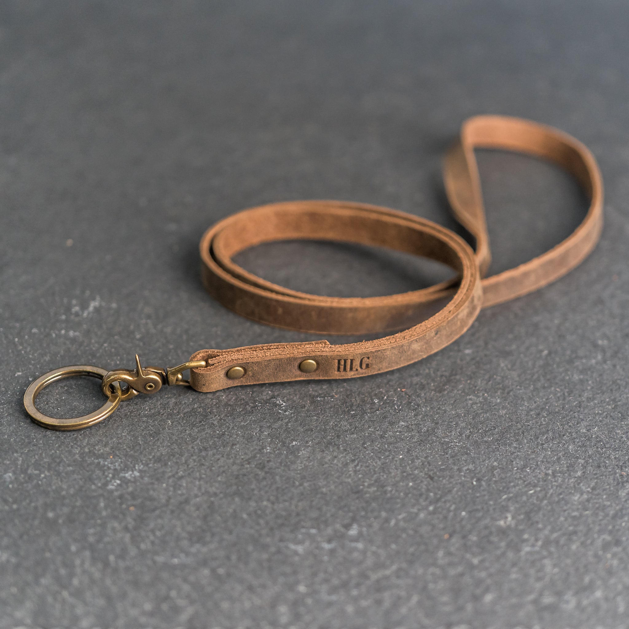 Personalized Premium Leather Lanyards Rustic Brown / Short
