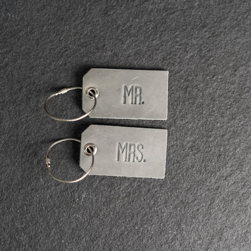 Set of Mr. and Mrs. Personalized Leather Luggage Tags