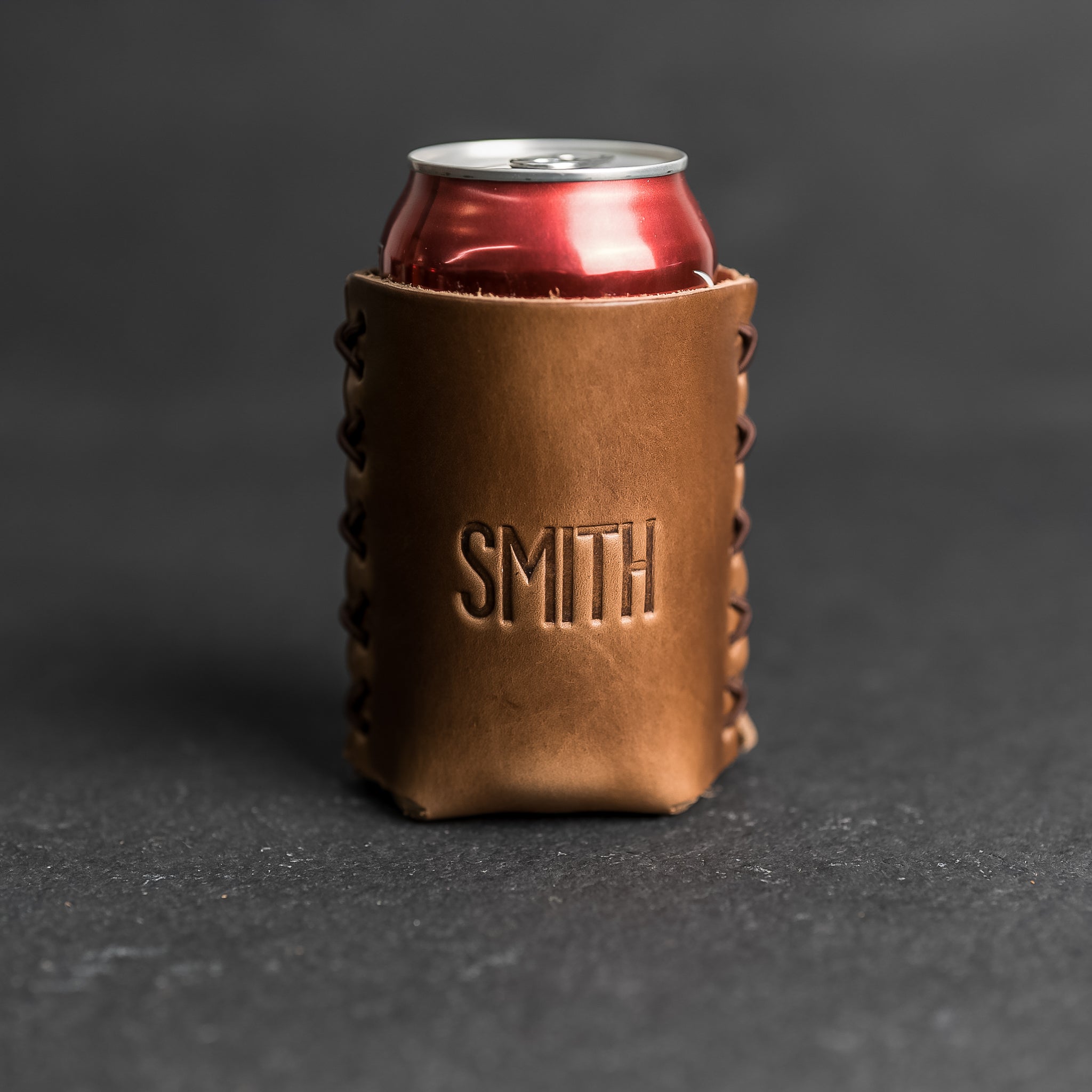 Leather Can Koozie , Rugged Bison