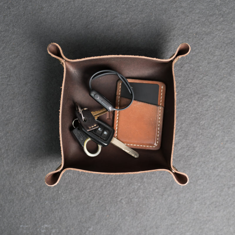 Personalized Leather Valet Tray - Square
