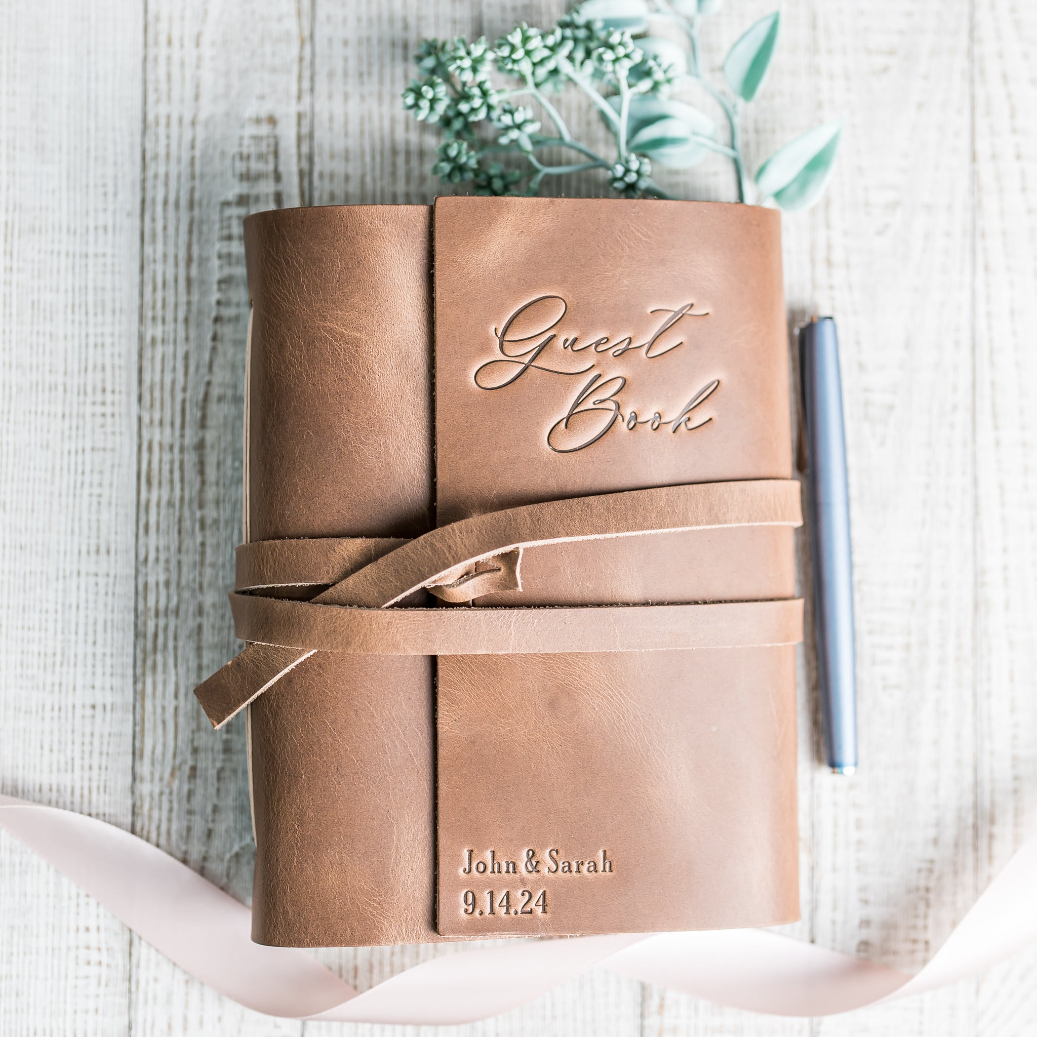 Modern Script Leather Guest Book