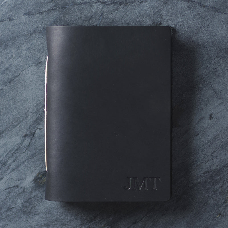 Personalized Leather Pocket Notebook Journal - Black - Ox & Pine