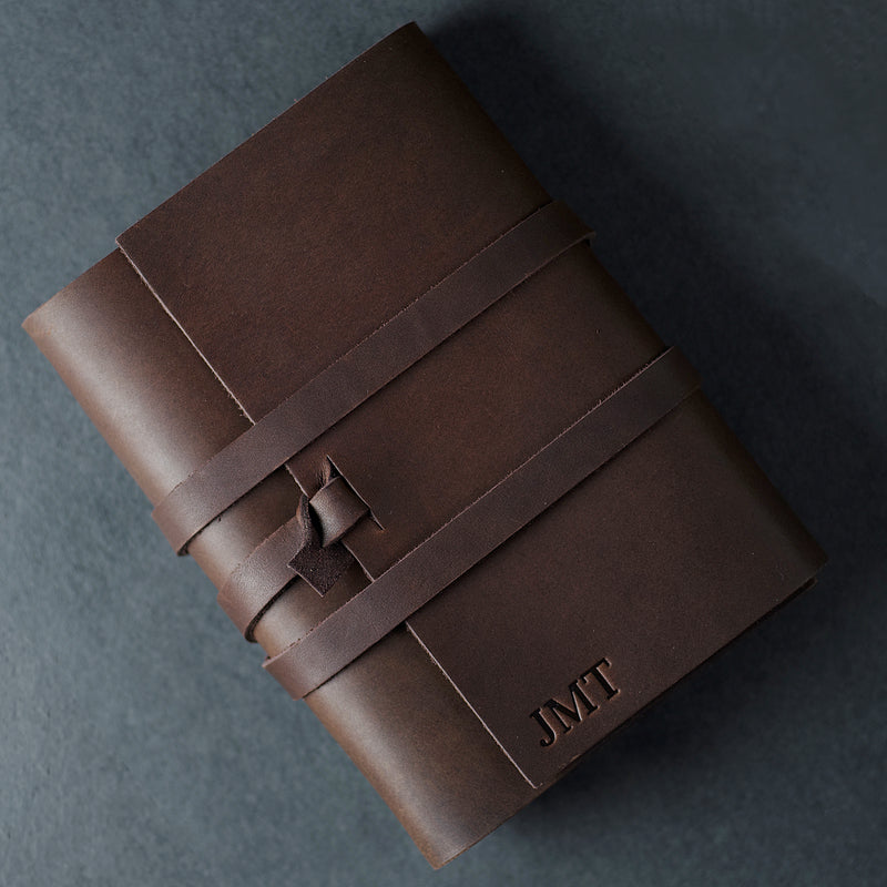 Personalized Refillable Wrap Leather Journal - Dark Brown - Ox & Pine