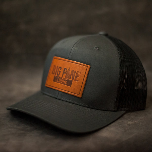 Charcoal Leather Patch Trucker Hat for Family Reunions - Ox & Pine Leather Goods