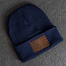 Beanie with Leather Patch Attached - Floral Stamp