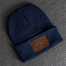 Beanie with Leather Patch Attached - Mountain Range Stamp