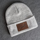 Beanie with Leather Patch Attached - Deer Stamp