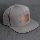 Leather Patch Flat Bill 7 Panel Perforated Performance Hat - Pine Trees Stamp
