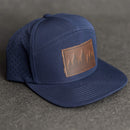 Leather Patch Flat Bill 7 Panel Perforated Performance Hat - Pine Trees Stamp