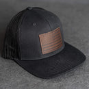Leather Patch Trucker Style Hat - American Flag Stamp