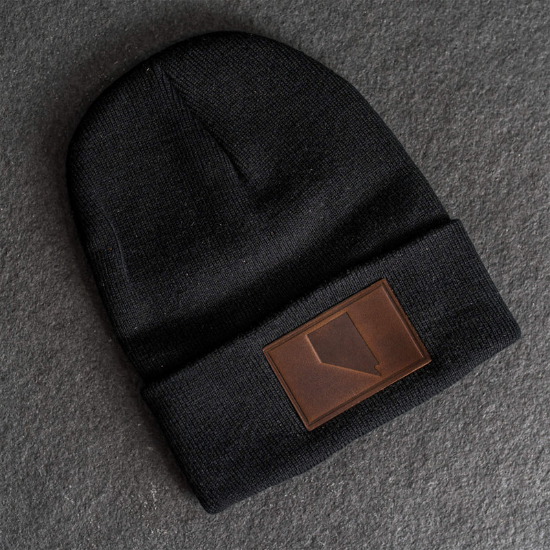 Beanie with Leather Patch Attached - Nevada Stamp