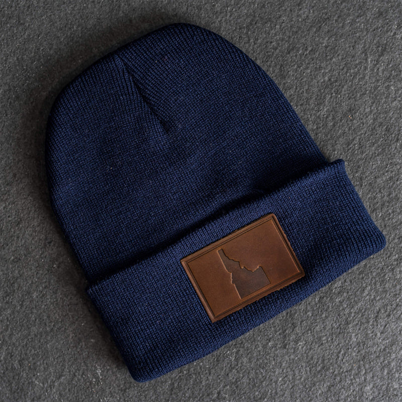 Beanie with Leather Patch Attached - Idaho Stamp