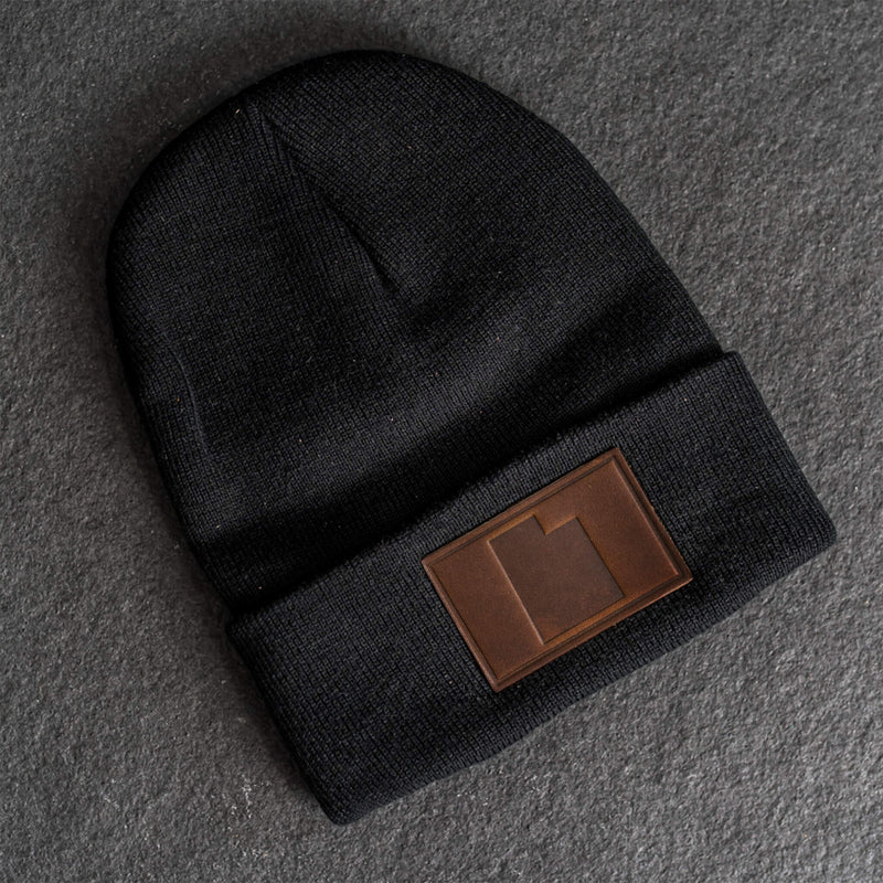 Beanie with Leather Patch Attached - Utah Stamp
