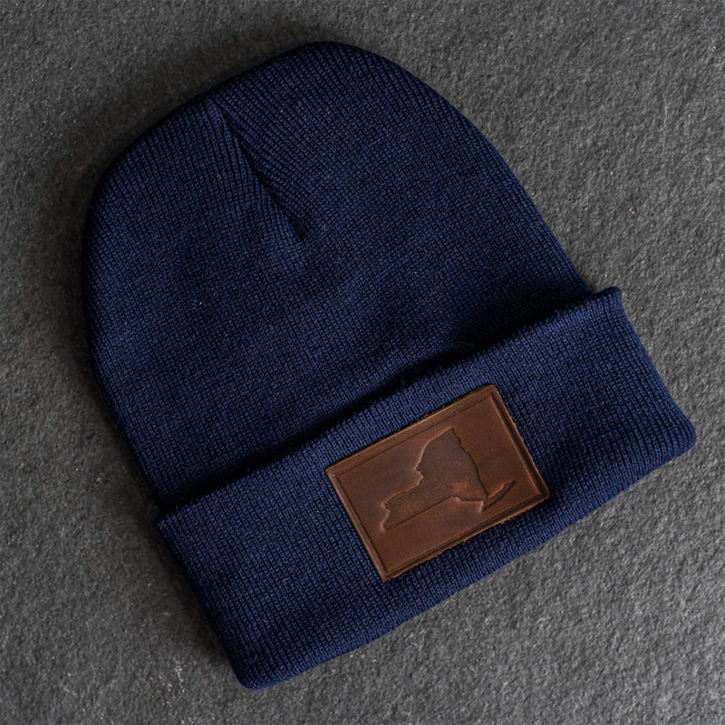 Beanie with Leather Patch Attached - New York Stamp