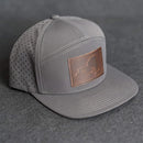 Leather Patch Flat Bill 7 Panel Perforated Performance Hat - New York Stamp