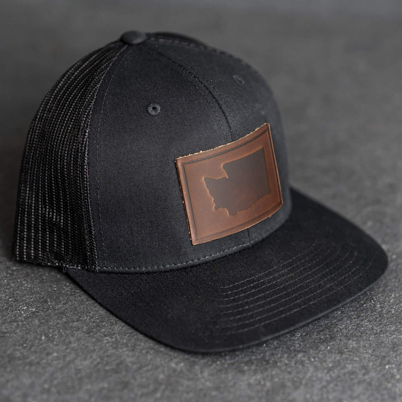 Leather Patch Trucker Style Hat - Washington Stamp