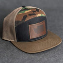 Leather Patch Flat Bill 7 Panel Trucker Hat - Washington Stamp