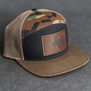 Leather Patch Flat Bill 7 Panel Trucker Hat - Texas Stamp