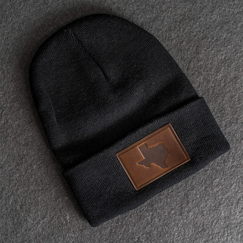Beanie with Leather Patch Attached - Texas Stamp