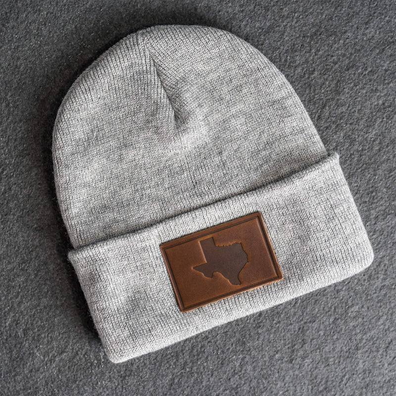 Beanie with Leather Patch Attached - Texas Stamp