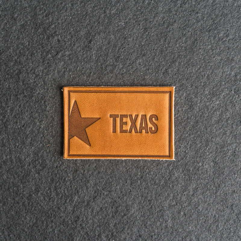 Texas License Plate Leather Patches with optional Velcro added