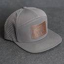 Leather Patch Flat Bill 7 Panel Perforated Performance Hat - Bison Stamp