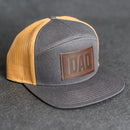 Leather Patch Flat Bill 7 Panel Trucker Hat - Dad Stamp