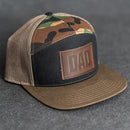 Leather Patch Flat Bill 7 Panel Trucker Hat - Dad Stamp