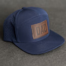 Leather Patch Flat Bill 7 Panel Perforated Performance Hat - Dad Stamp