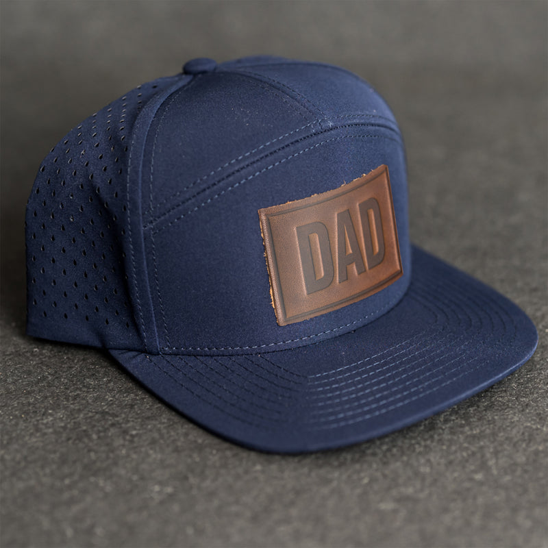 Leather Patch Flat Bill 7 Panel Perforated Performance Hat - Dad Stamp