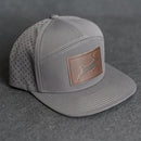 Leather Patch Flat Bill 7 Panel Perforated Performance Hat - Deer Stamp